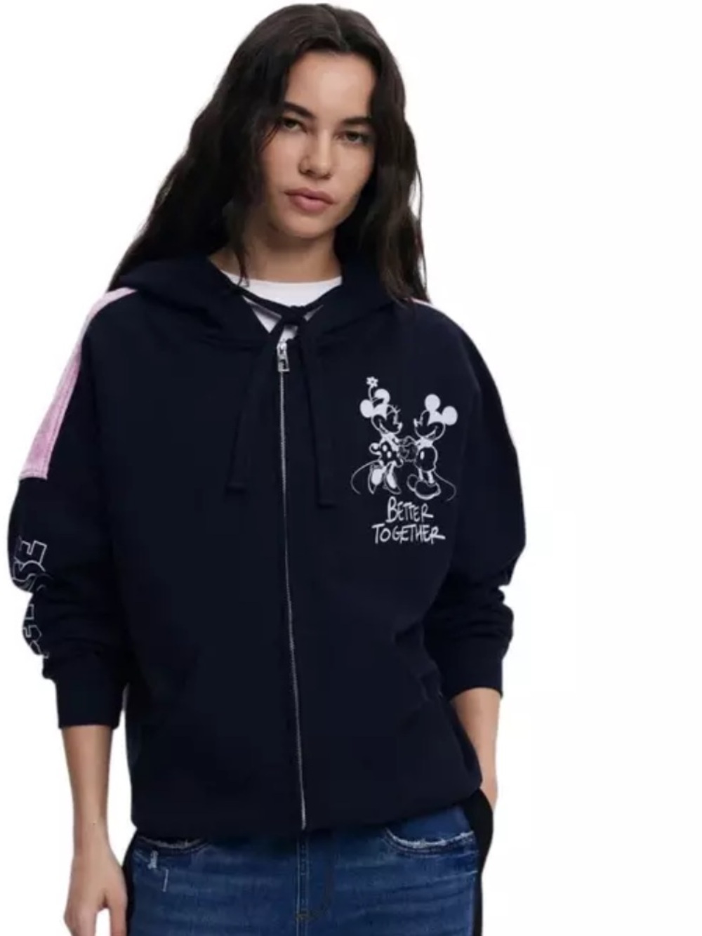 Desigual Navy and Pink Mickey Mouse Zip-Up Utility Jacket